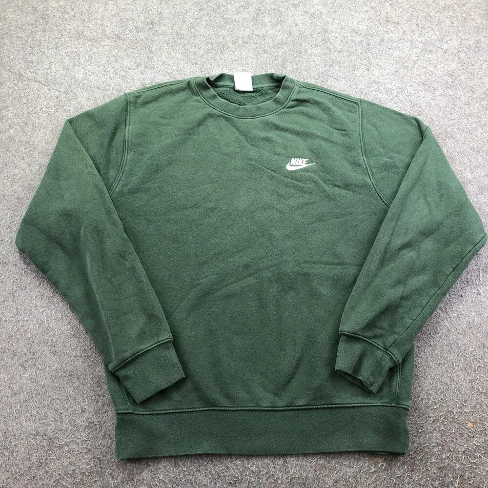 Nike Sweatshirt Mens Small Green Fleece Pullover Crewneck Small Swoosh Logo